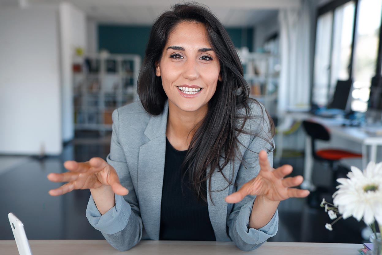 A woman talking with her hands.