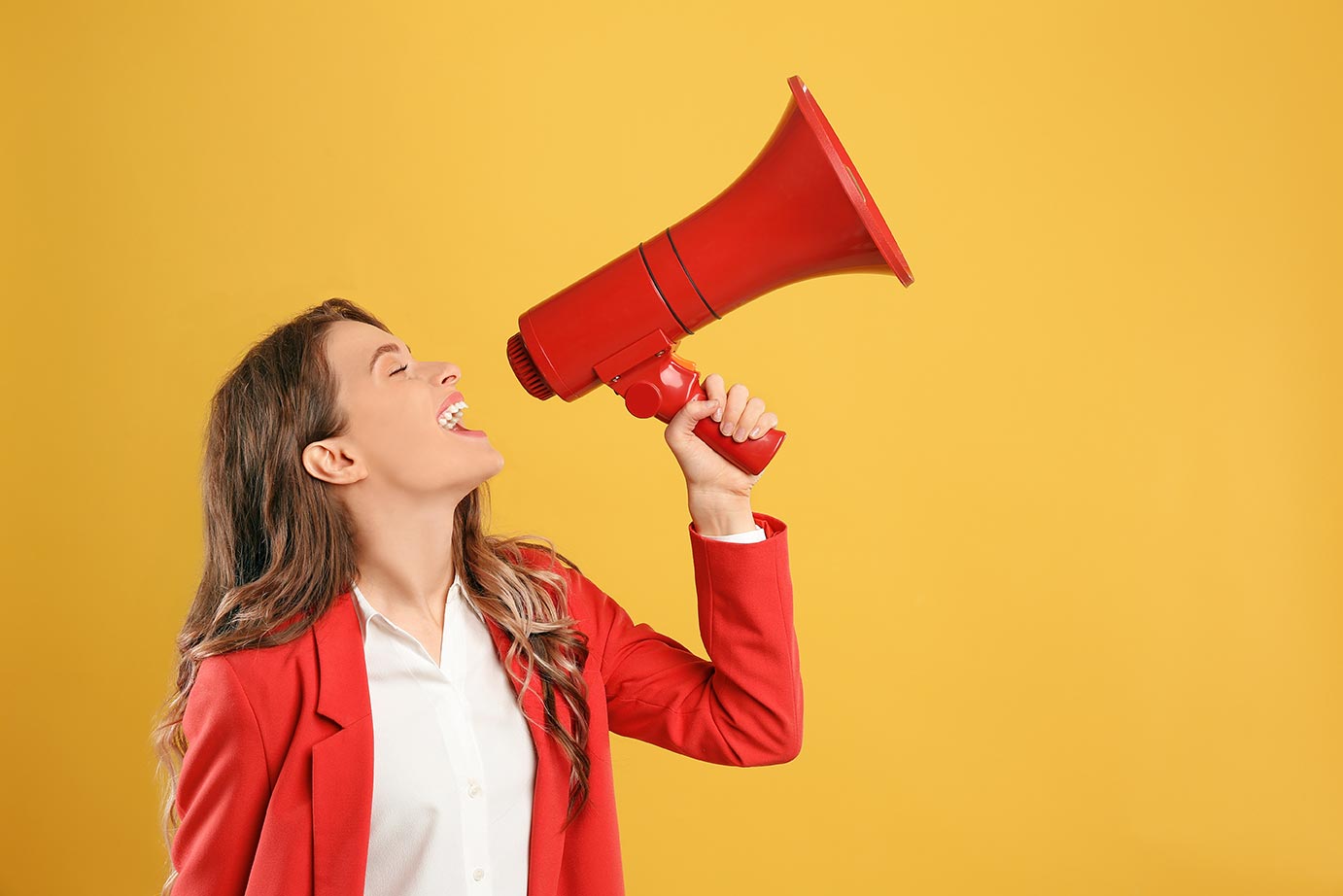 Woman shouting to command attention