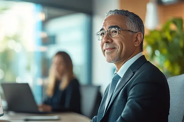 Executive reviewing learning metrics