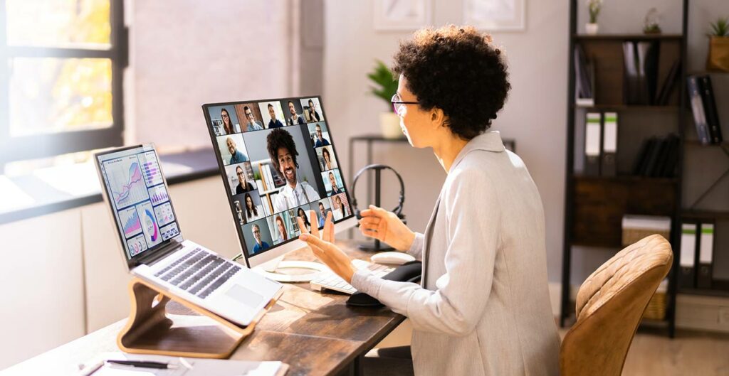 Woman in virtual meeting